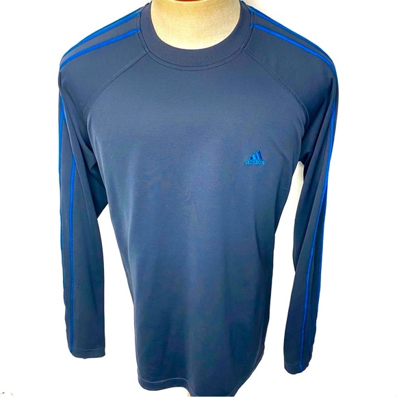 Adidas Climalite Gray & Blue Long Sleeve Three Stripe Workout Shirt Sweatshirt L - Picture 2 of 10